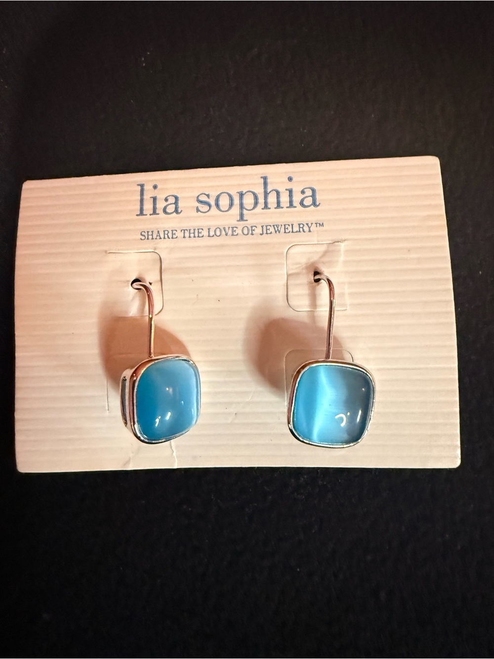 Lia Sophia Turquoise Blue Cat's Eye Drop Earrings